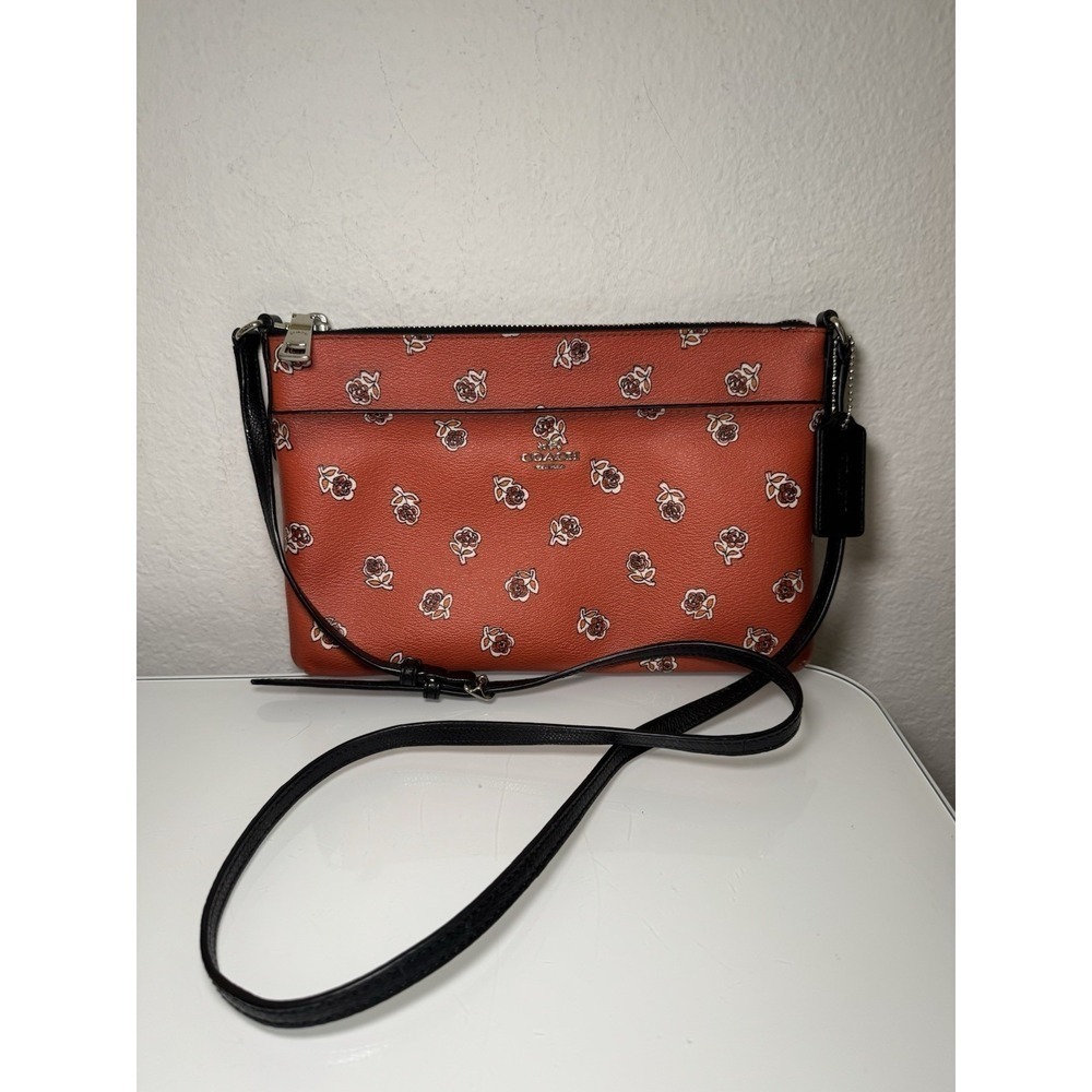 COACH Coral Leather Flower Pattern Women's Crossbody Bag Boho Preppy Travel Cute